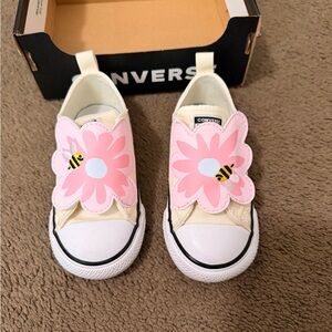 Converse Kids' Cream and Pink Floral Sneakers